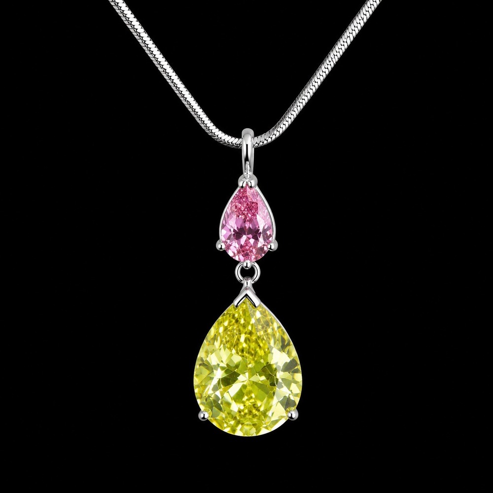 Made with Swarovski Crystals Pendant Vintage Sterling Overlay Pink Green 23"